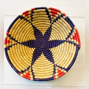 Hand Woven grass Coiled Decorative Basket bowl Boho Multicolor Purple Red Star